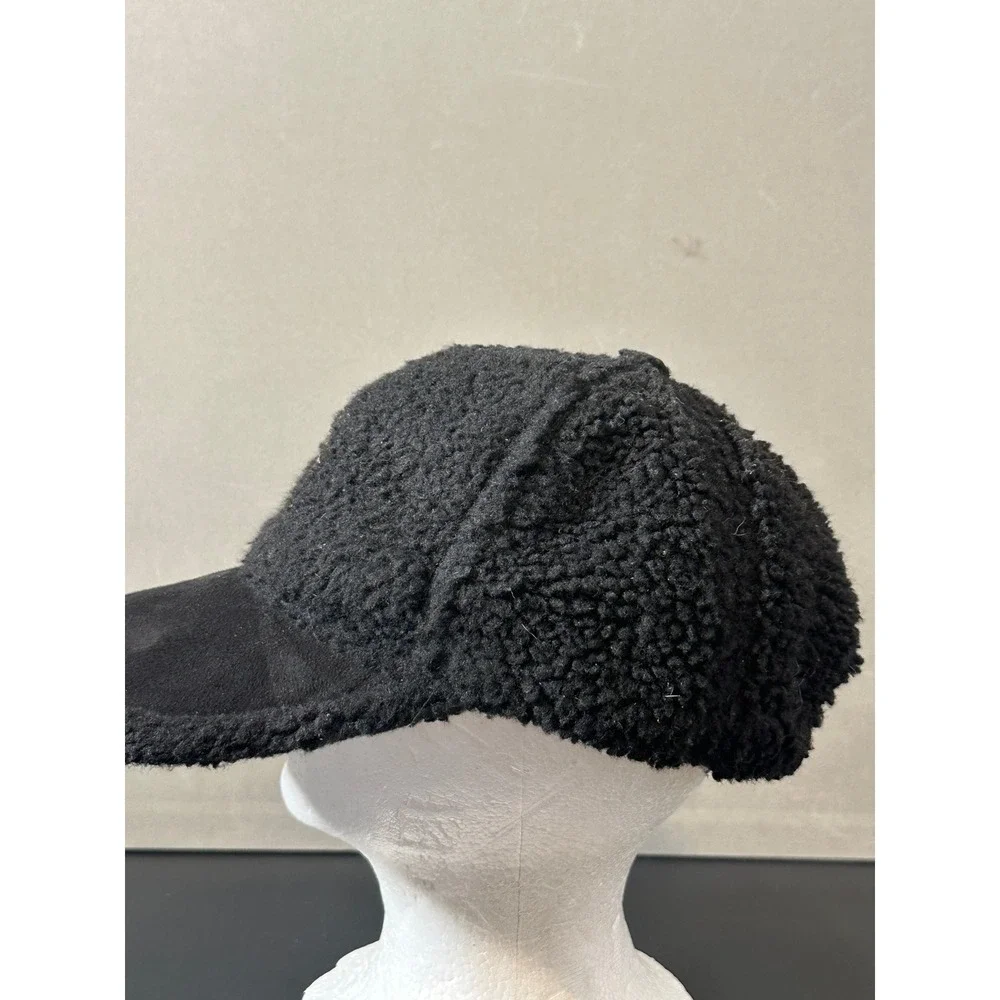 Black Borg‎ Fleece Baseball Cap Gold Embroidered R Initial Sherpa Faux Suede Hat